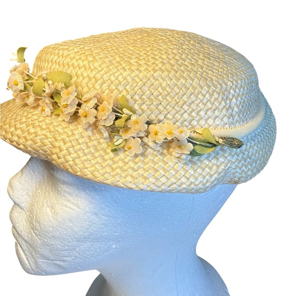 Vintage Cream Floral Straw Hat - Picture 2 of 6